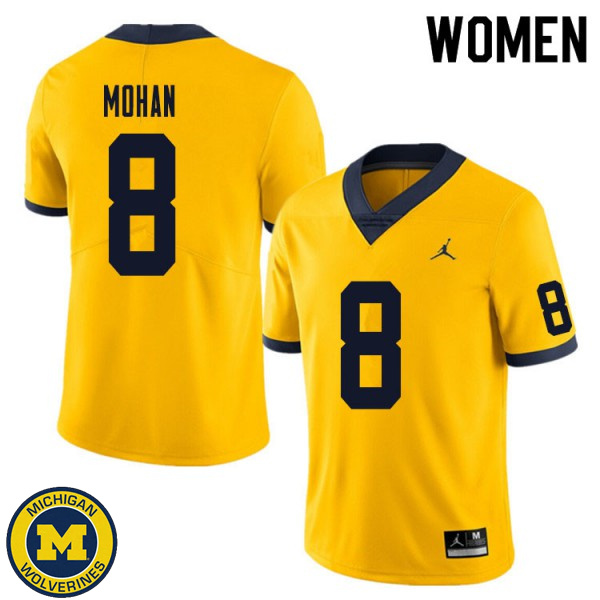 Women University of Michigan #8 William Mohan Yellow Embroidery Jersey